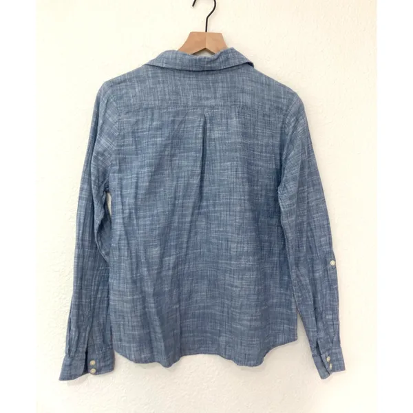 Aventura Organic Cotton Granola Gritty Boho Chambray Denim Blue Button Up Shirt - Image 7