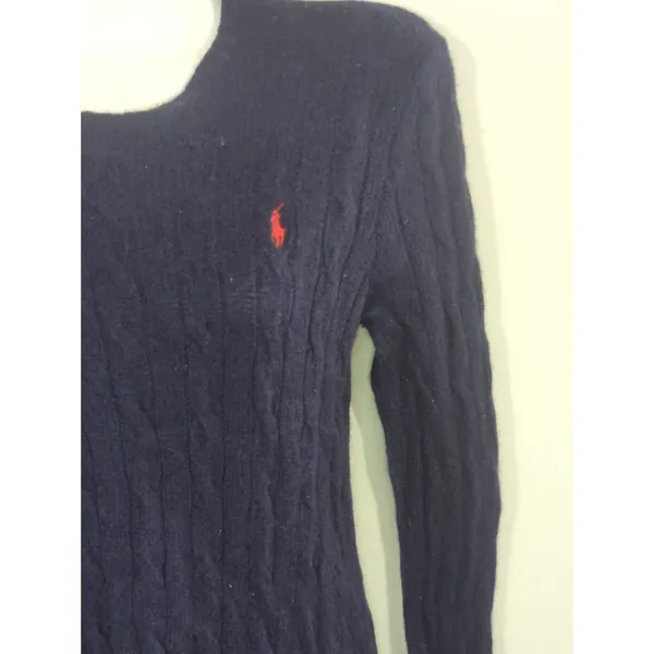 Polo Ralph‎ Lauren Navy Blue Cable Knit Wool Cashmere Sweater Womens Small Cozy - Image 2