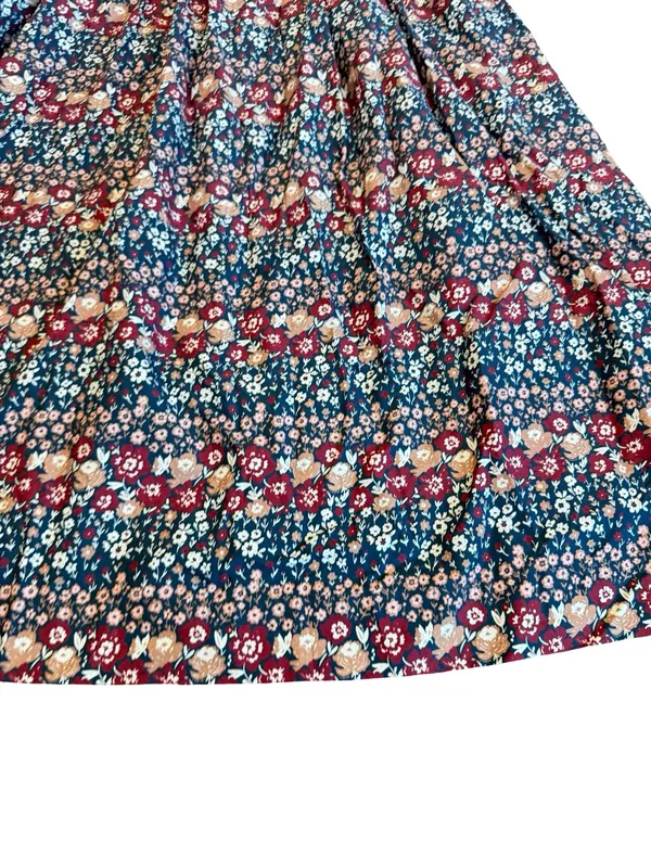 Ivy City Co Navy Burgundy Floral Smocked Midi Dress Boho Chic Day Medium Women's - Image 11