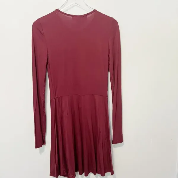 FREE PEOPLE FP BEACH Vance‎ Mini Dress in Bordeaux NWT Skater Long Sleeve - Image 5
