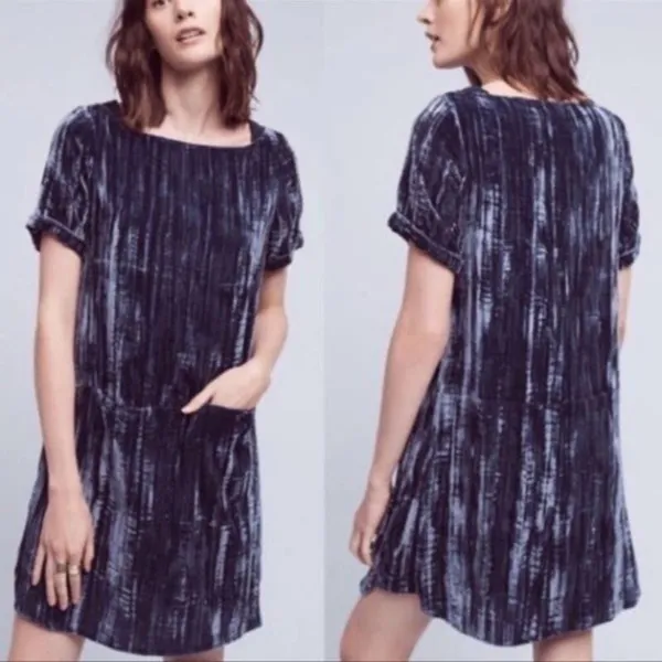 Floreat short sleeve blue crinkle velvet shift drs - Image 3