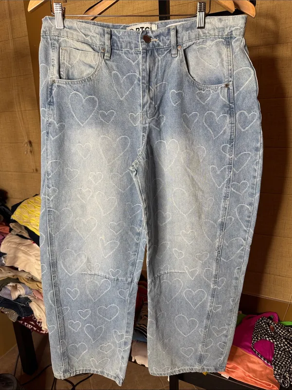 PTCL Heart Jacquard Barrel Leg Jeans Light Wash Size 29 / 10 - Image 2