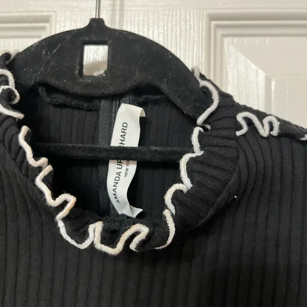 Amanda Uprichard Dress Averill Ribbed Mini in Black & White Ruffle‎ Trim size P - Image 12
