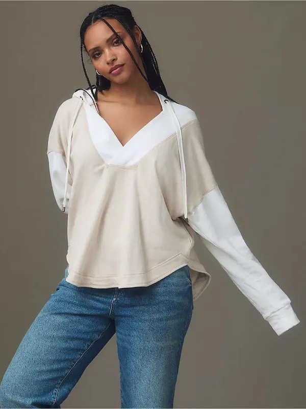 Pilcro Women’s Wharfside Hooded Sweatshirt V-Neck Pulloveriin Colorblock XL - Image 3