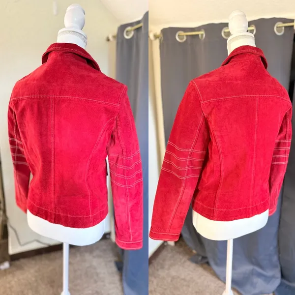 Olly London Moto Suede Zip Front Jacket Women Small Red - Image 14