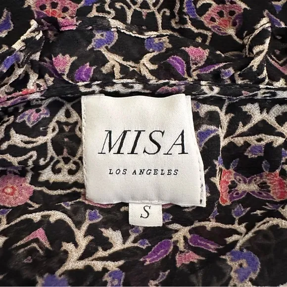 Misa Los Angeles Vera Floral Long-Sleeve Ruffle Blouse‎ Black Size Small - Image 10