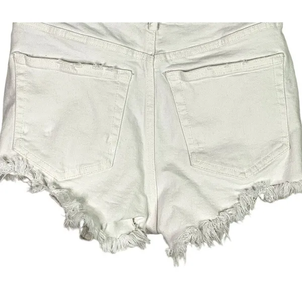 ZARA Cutoff Distressed Jean Shorts Raw Ripped Hem High Rise Pockets 2 White - Image 9