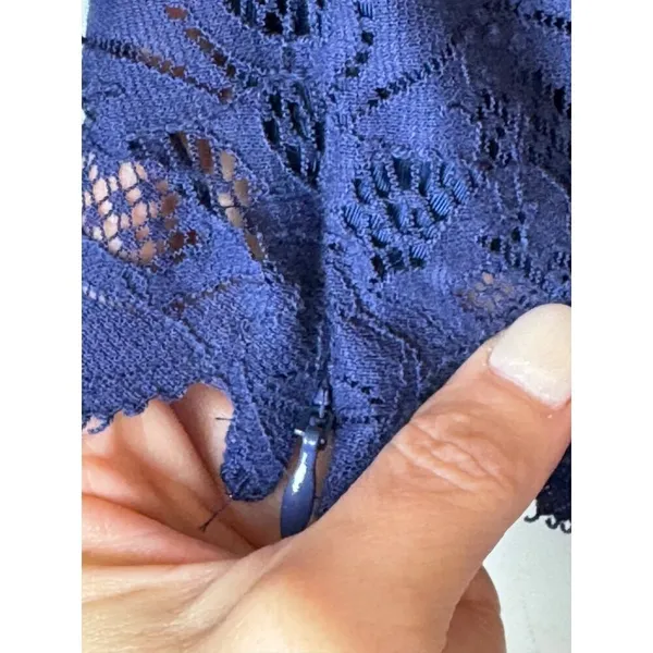 For Love & Lemons Shirt‎ Women XS Blue Long Sleeve Midnight Lace Crop Top Sexy - Image 9