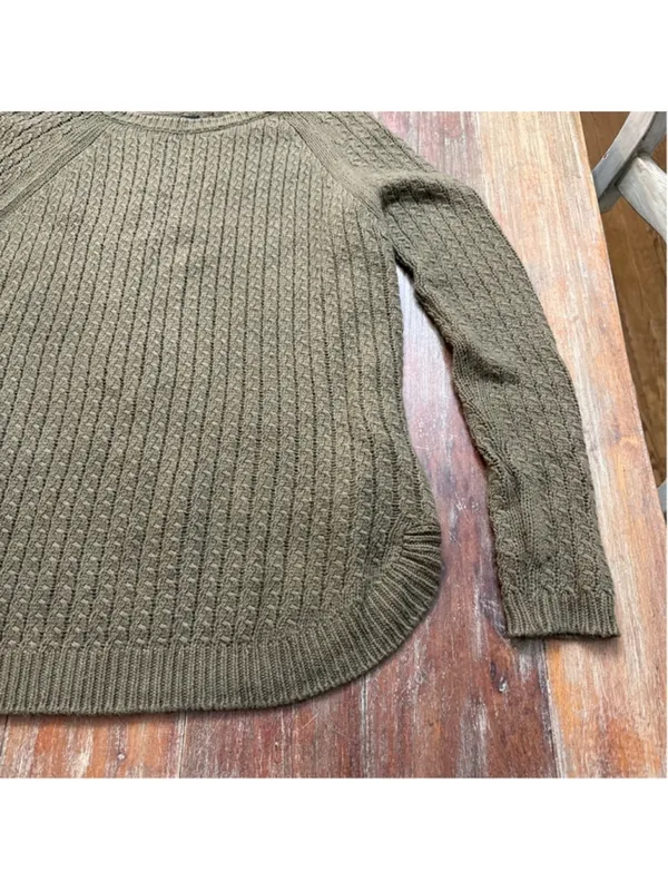 Massimo Dutti Cotton Cashmere Cable Knit Sweater Olive Green Small - Image 4