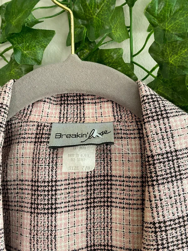 Women’s Pink Plaid Long Sleeve Collared Button Down Blazer Dress Vintage - Image 2