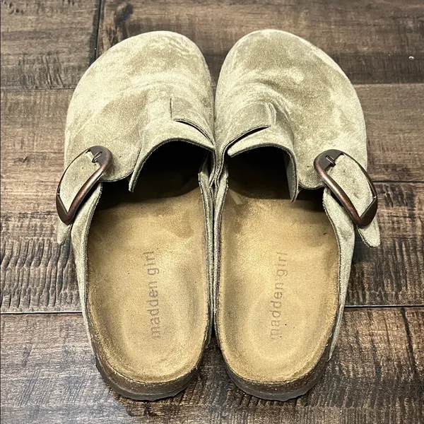 Madden Girl Taupe Suede Buckle Mules - Image 3