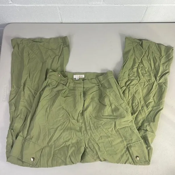 RTR Ramy Brook Women's Emil Pants sz 6 olive wide leg cargo solid green pockets - Image 4