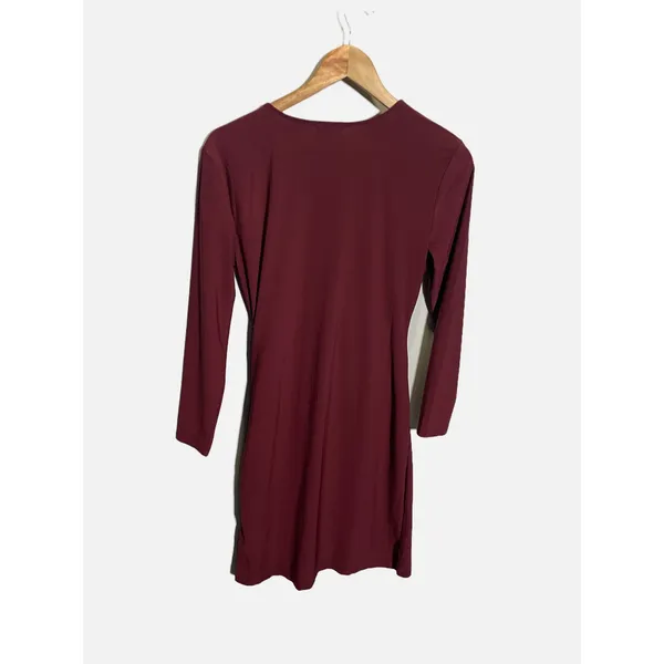 Leith Wrap Dress Womens Size M Burgundy Ruched Long Sleeve V-Neck Bodycon - Image 5