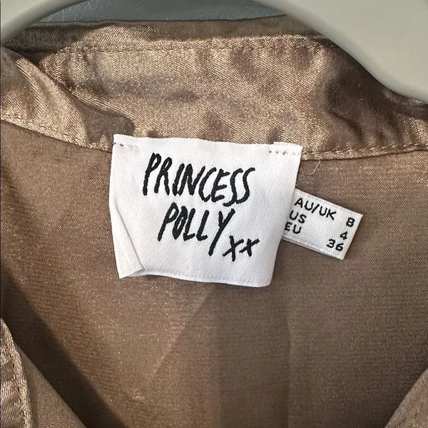 Princess Polly Women Mini Shirt Dress Bronze Satin Button Down Size 4 - Image 3
