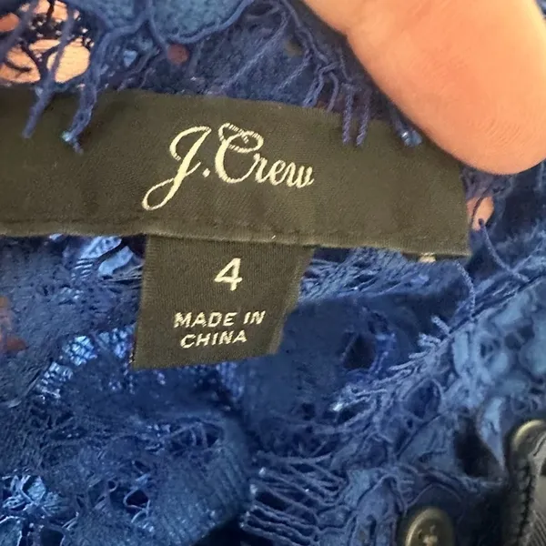 J. Crew Mockneck Floral Lace Bows in Baroque Blue Top Size 4 Elegant Feminine‎ - Image 5