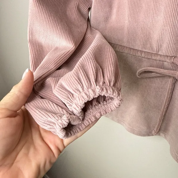 Madwell‎ Ribbed Velvet Surplice Peplum XS Top Mauve Dusty Rose Long Sleeves Soft - Image 4