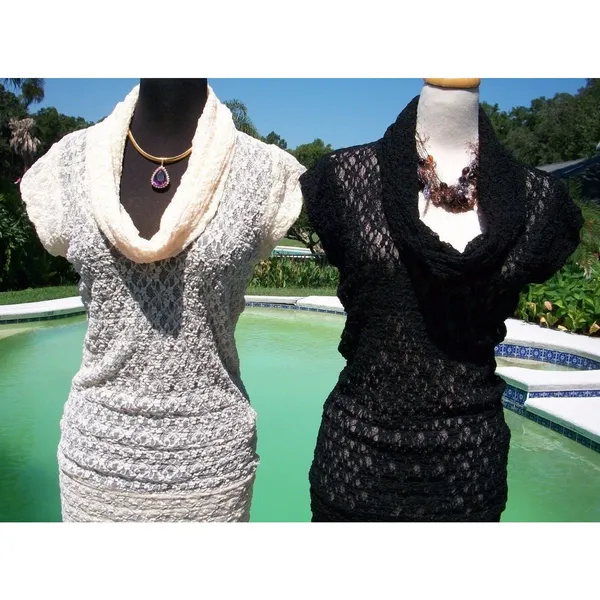 Cache Cream Stretch Lace Pucker Body Hugging Top Tunic New Dress $98 NWT Sz L - Image 7