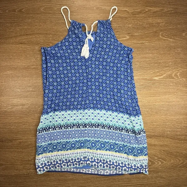 Hollister Blue Boho Shift Dress Women's M Sleeveless Tassel Mini Viscose Travel - Image 10