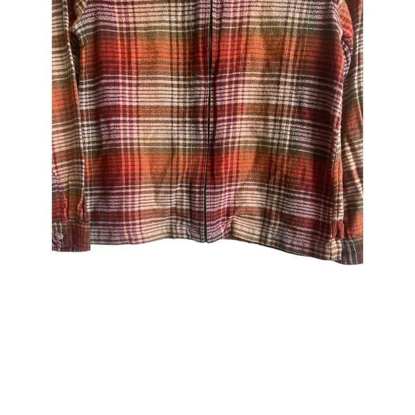 Giselle Apparel Women Zip‎ Front Plaid Shacket Small Orange Cabincore Western - Image 6