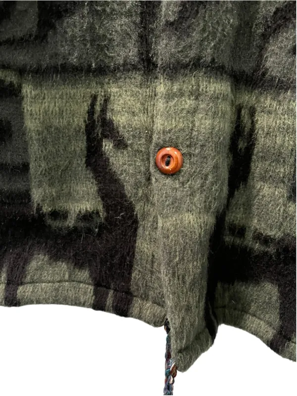 VTG Gensis Alpaca Wool Hooded Sweater Jacket Llama Aztec Green Small Stretch - Image 6