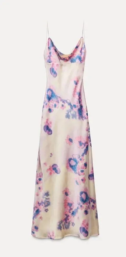 Zara maxi dress satin bodycon open back cowl neck tie dye summer evening - Image 14
