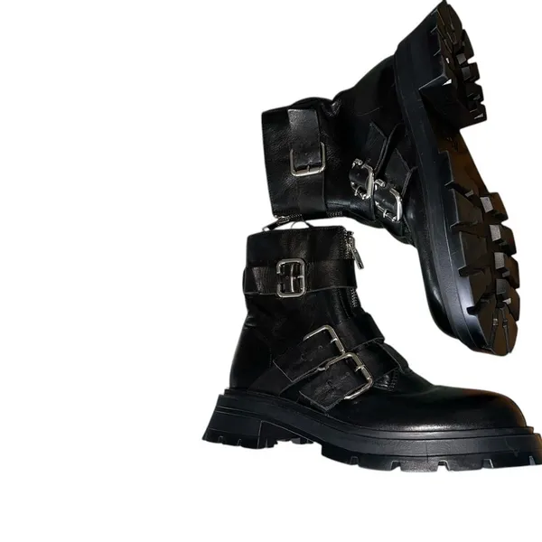 New Zara leather black Moto combat boots buckles and zippers EU 36 US 6 - Image 6