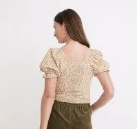 Madewell Hopewell-Puff Sleeve Crop Top In Cottage Garden- Sz Sm - Image 3