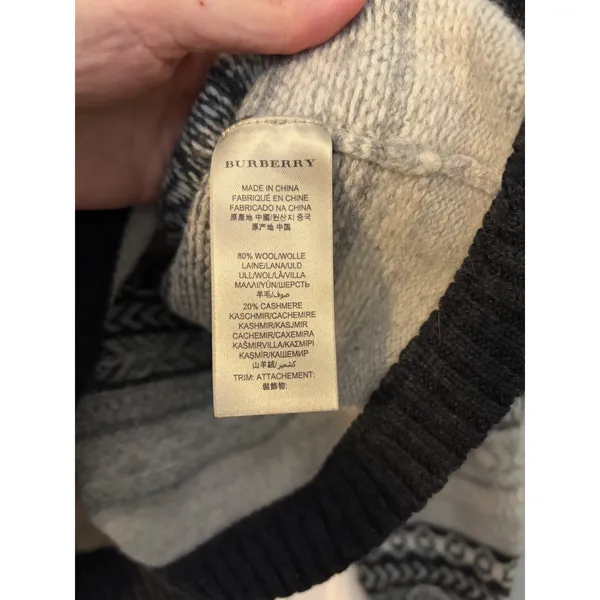 Burberry Brit Wool‎ Cashmere Fair Isle Sweater Grey Black XL Pullover - Image 6