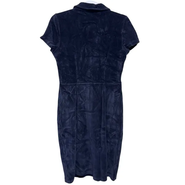 Corduroy Bodycon Dress Blue Zip Front Collared 90s Y2K Soft Stretch‎ Fitted Med - Image 3