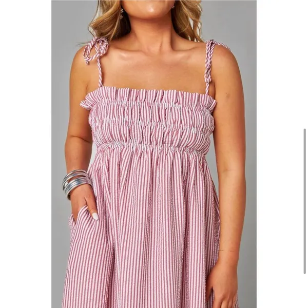 Buddy Love Red and White Striped Midi Dress - Image 5