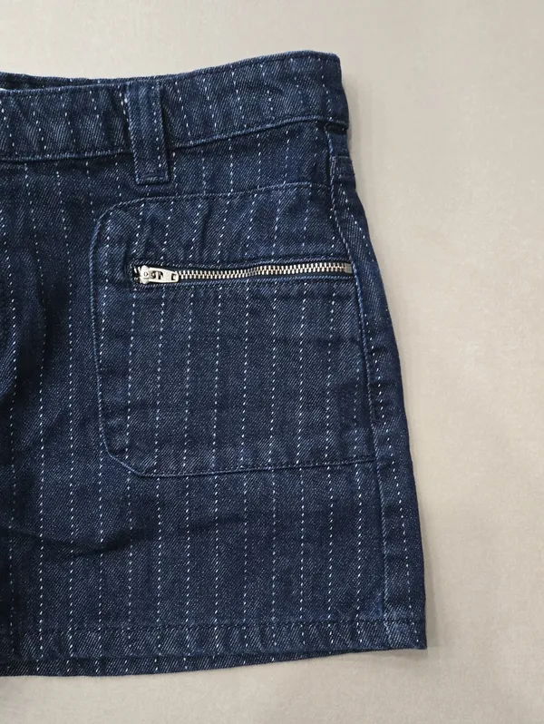 Mango Stripe Mini Denim Skirt In Dark Blue Size 6 - Image 6