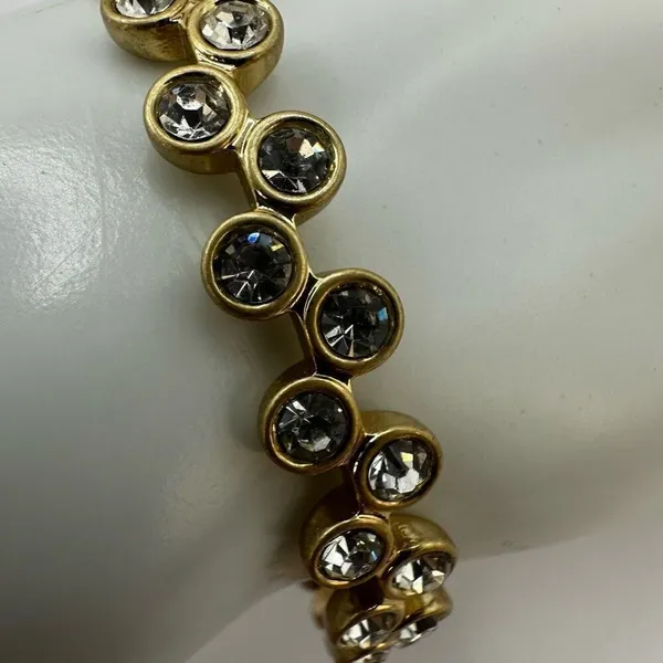 Gold tone and rhinestone bangle bracelet - Image 7