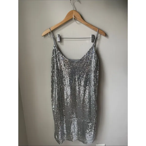 A New Day Silver Sequin Cami Tank Top Sparkly Party Holiday Top NWOT - Image 2