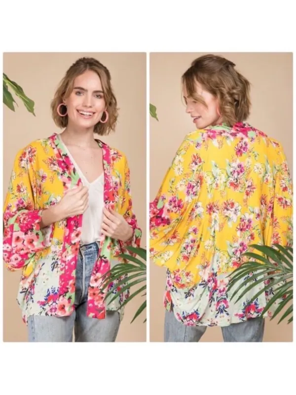 NWOT ANTHROPOLOGIE AKEMI KIN Yellow Floral Boho Kimono Cardigan OSFM - Image 2