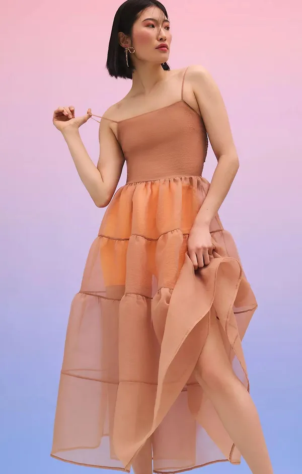 Anthropologie X OhSevenDays Tiered Sheer Midi Dress - Image 4
