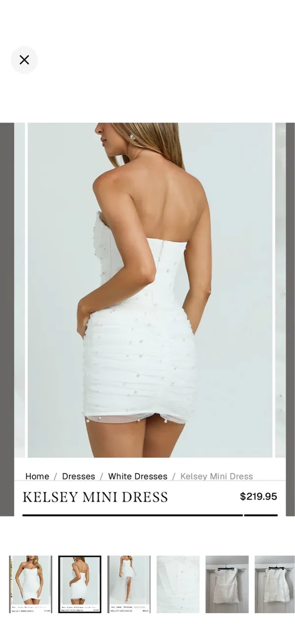 Showpo White Strapless Pearl-Embellished Mini Gown Dress Size 12 L - Image 3