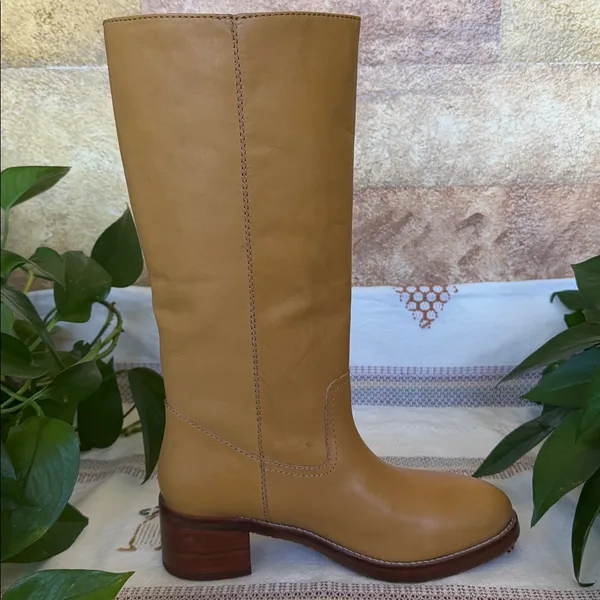 NEW Frye Women’s Camryn Leather Tall Pull-On Banana Knee-High Heel Boots Size 10 - Image 9