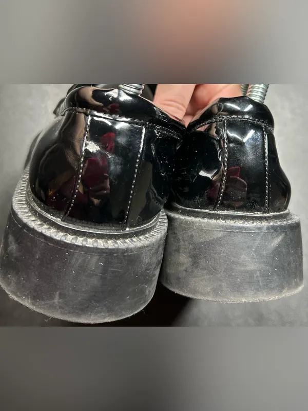 Zara Size 37/6.5–7 Black Patent Leather Chunky Heel 90s Y2K Penny Loafers - Image 3