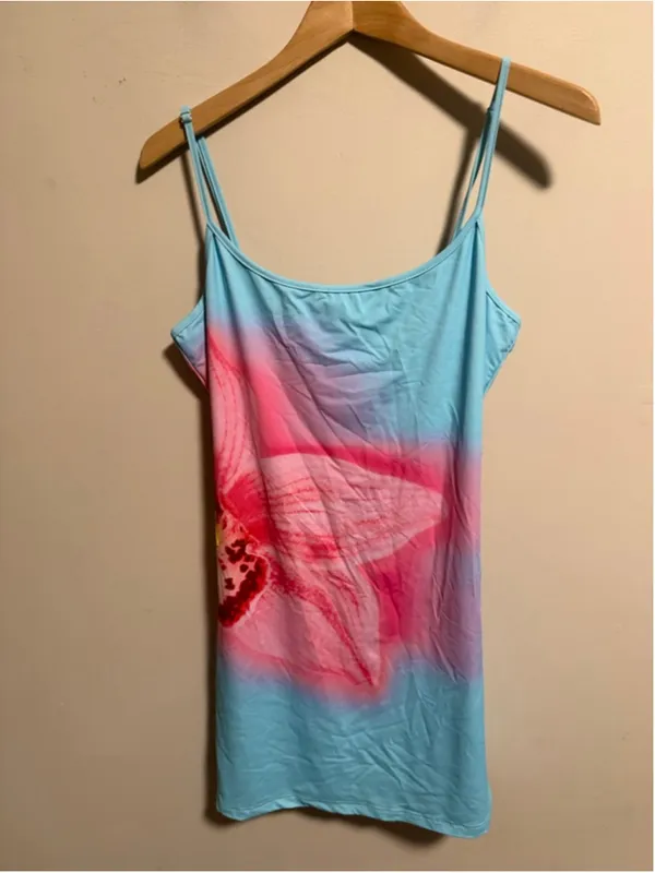 White Fox Boutique Maybe Later Hibiscus Splash Bodycon Mini Dress Blue- Size XL - Image 2