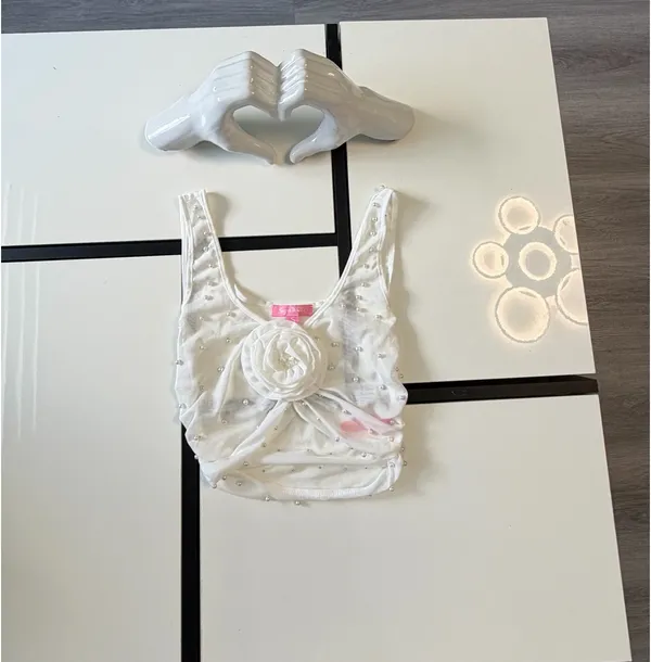 🎀 𝒿𝓊𝓈𝓉 𝒶𝓃 𝒶𝓃𝑔𝑒𝓁 🎀 Sugar Thrillz Pearl Mesh Top ✨ White - Image 16
