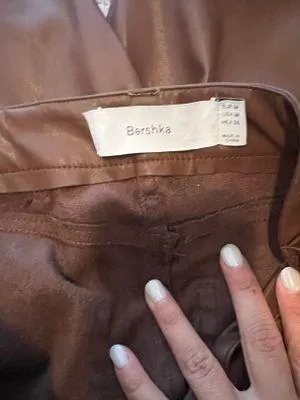 Bershka Brown Straight Leg Leather Pants - Image 5