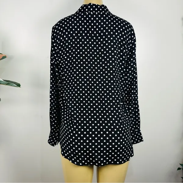Zara Black Polka Dot Blouse Sz L Button Front Long Sleeves Shirt Top - Image 4