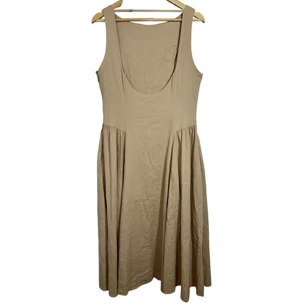 Abercrombie & Fitch Tan Beige Pleated Sleeveless Midi Dress Womens Size Large L - Image 4