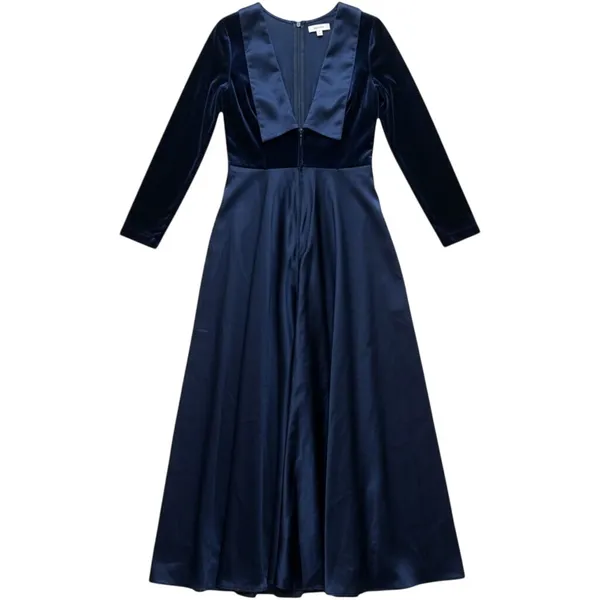 Vintage 90s Scott‎ McClintock Navy Velvet Gown Open Back Formal Dress 12 - Image 4
