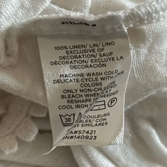 LOFT White 100% Linen Flutter Sleeve Top M Pleated Neck Lightweight - Image 7