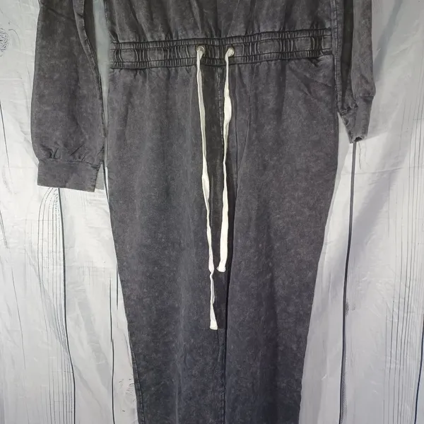 Lane 201 Faded Black Off The Shoulder comfy casual Jumpsuit with Drawstring - Image 6