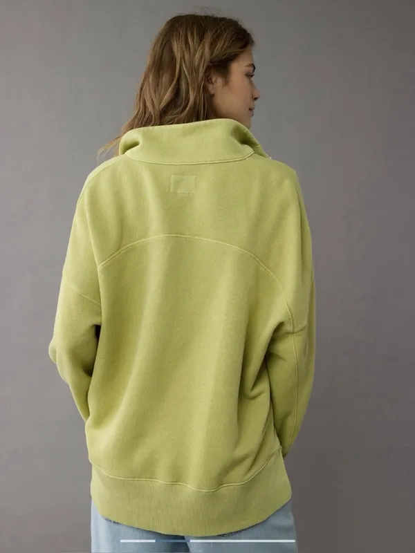 AE American Eagle Big Hug Henley Pullover Sweatshirt in Fresh Green Size XS - Image 3