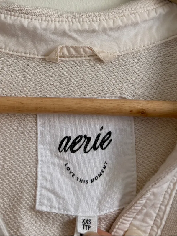 Aerie LumberJane Fleece Shirt Toasted Coconut XXS Oversized Button Up Shacket - Image 3