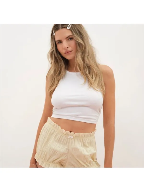 NEW For Love & Lemons Puckered Gingham Bloomer Short Pale Yellow Sz S & M - Image 2