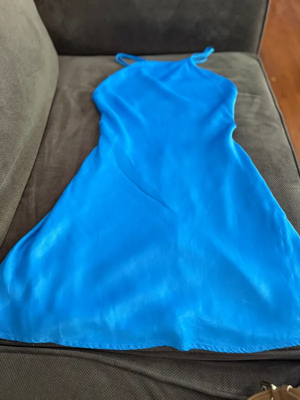 Zara Vibrant Blue Mini Dress Metal Detail Size XS - Image 7